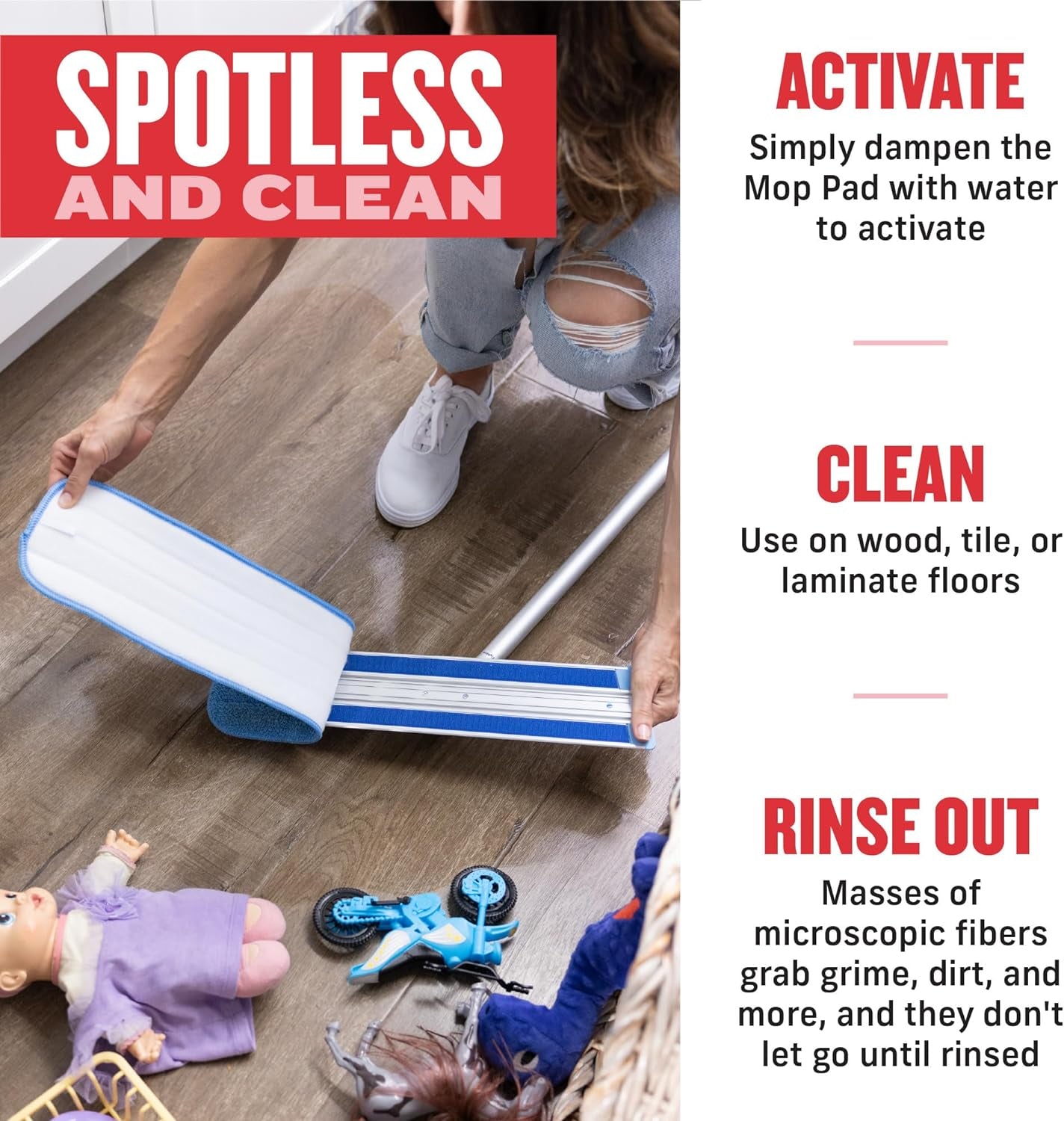 Professional Deep Clean Microfiber Mop for Multi-Surface Cleaning - Ideal for Hardwood, Stone, Laminate, and Tile - Includes 1 Reusable Mop Pad, Blue/Silver