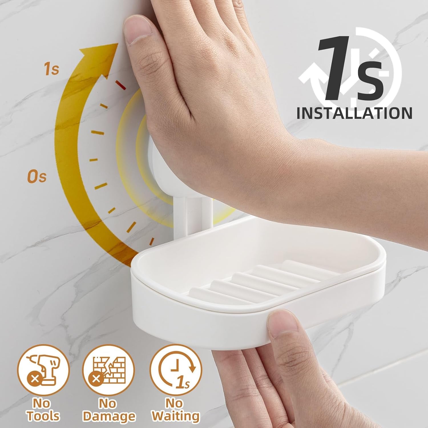 Wall-Mounted Soap Dish Holder with Suction Cup - Self-Draining, No-Drill Installation for Bathroom, Bathtub, and Kitchen Sink - Waterproof and Strong Vacuum Adhesion