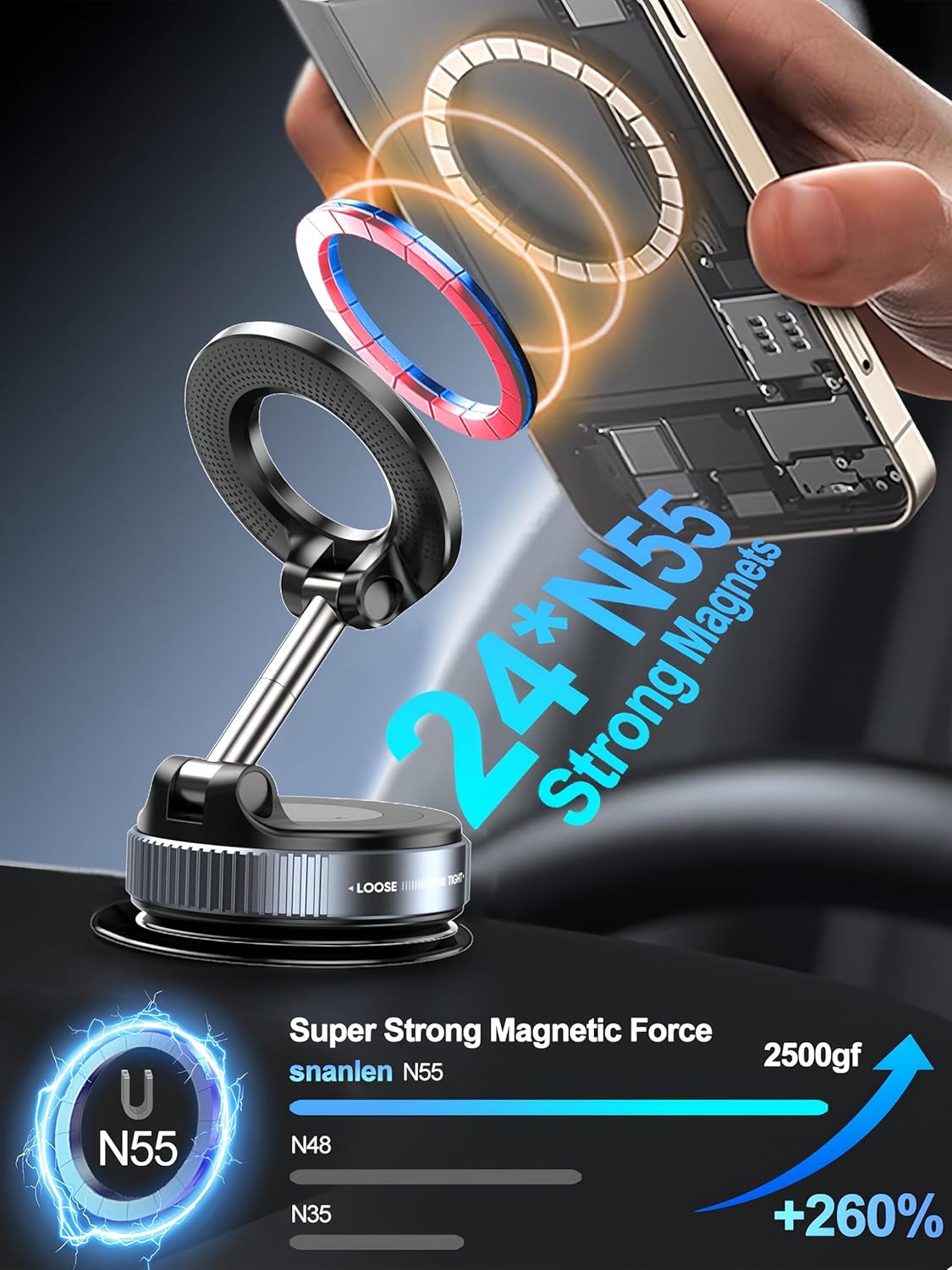 Upgraded 360° Vacuum Magnetic Phone Holder, Magnetic Car Phone Mount, Hands-Free Suction Cup Phone Holder for Car/Gym/Mirror/Shower, Car Mount Compatible with Iphone 16 Pro Max/Android