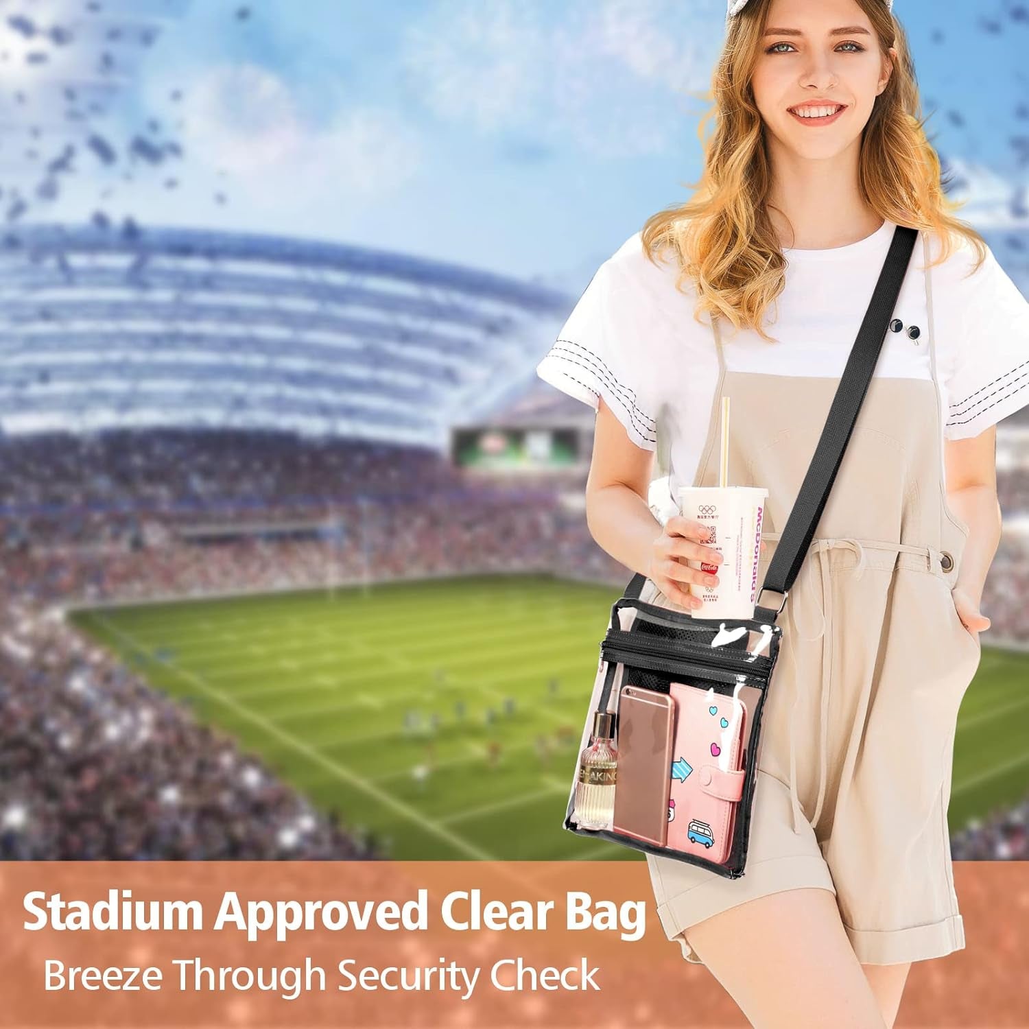 Stadium-Compatible Clear Crossbody Purse for Women