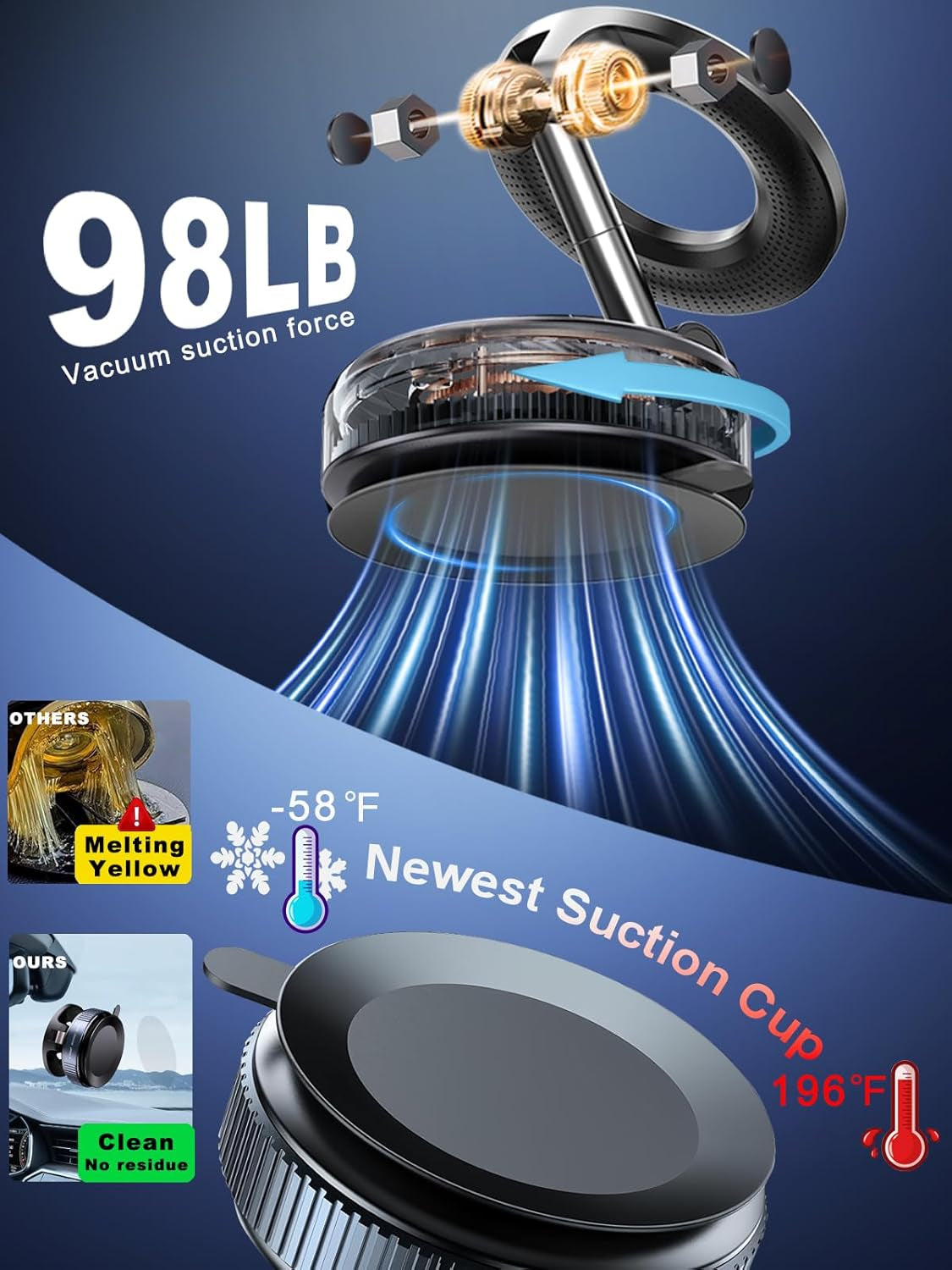 Upgraded 360° Vacuum Magnetic Phone Holder, Magnetic Car Phone Mount, Hands-Free Suction Cup Phone Holder for Car/Gym/Mirror/Shower, Car Mount Compatible with Iphone 16 Pro Max/Android