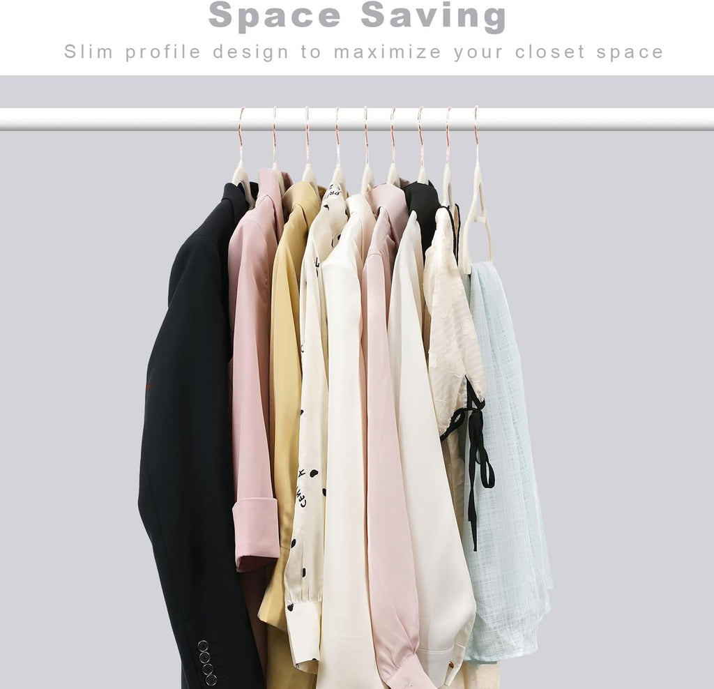 Ivory and Rose Gold Velvet Hangers with Non-Slip Design and 360-Degree Swivel Hook - Durable Clothes Hangers for Coats, Suits, Shirts, Dresses, and Pants (Pack of 50)