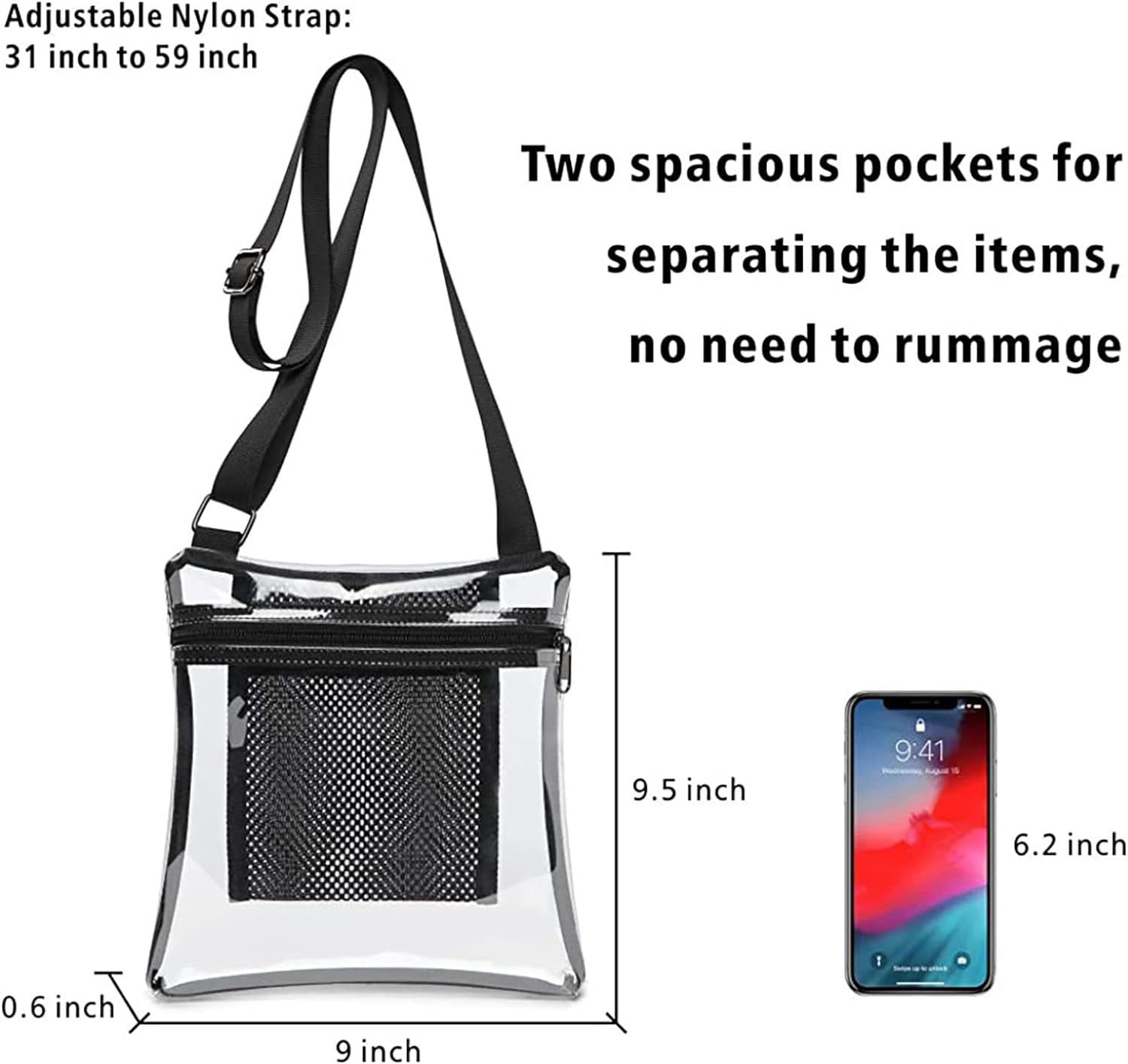Stadium-Compatible Clear Crossbody Purse for Women