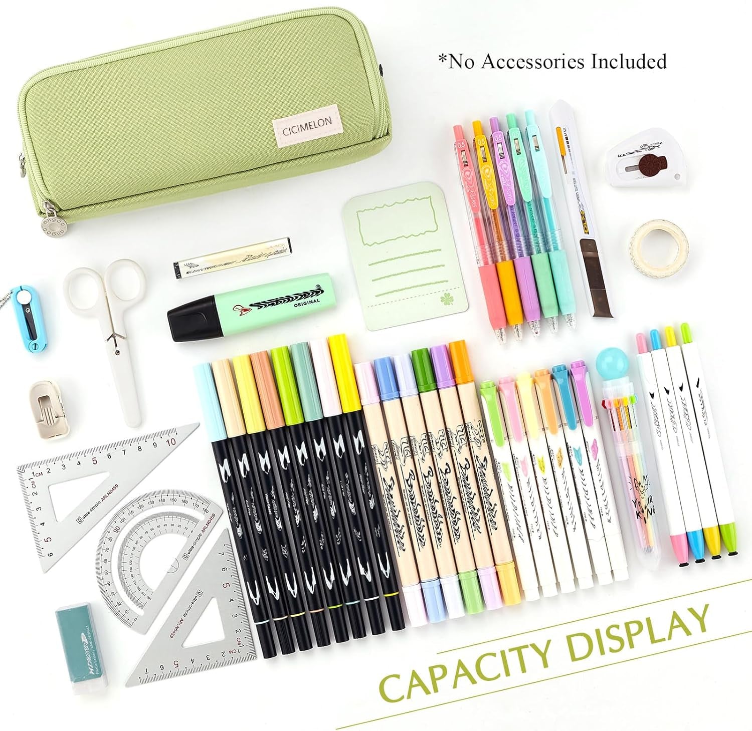 Large Capacity 3-Compartment Pencil Case Pouch for School - Versatile Pen Bag for Teens and Adults (Green)