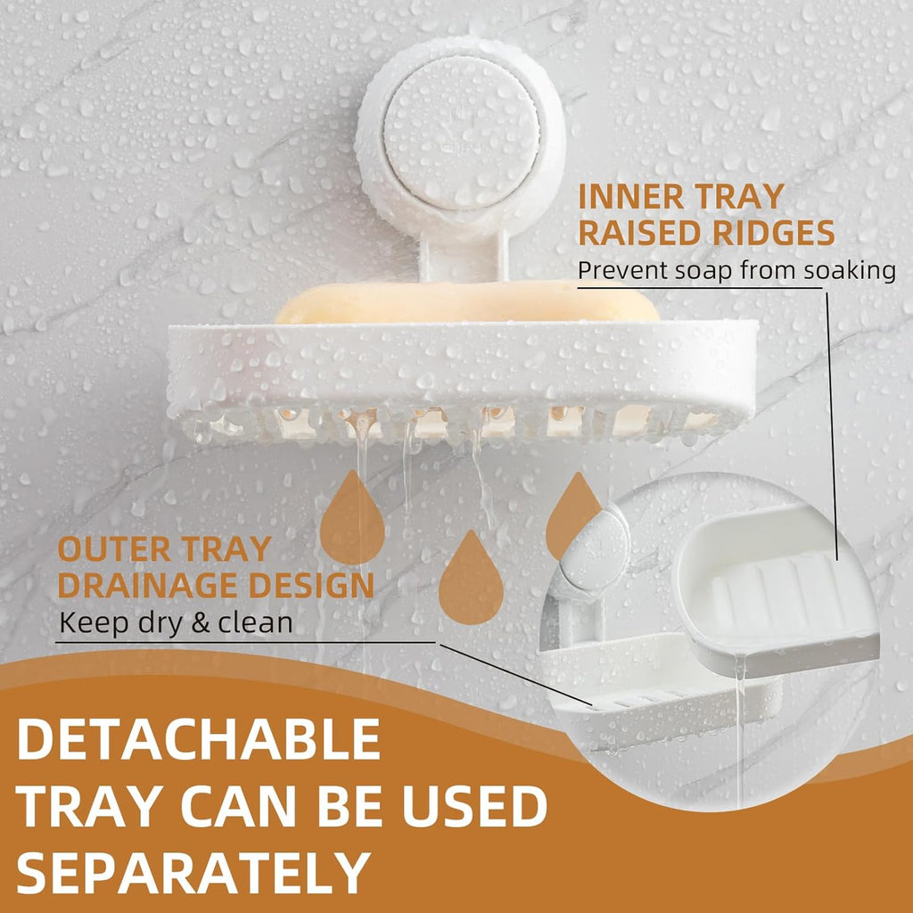 Wall-Mounted Soap Dish Holder with Suction Cup - Self-Draining, No-Drill Installation for Bathroom, Bathtub, and Kitchen Sink - Waterproof and Strong Vacuum Adhesion