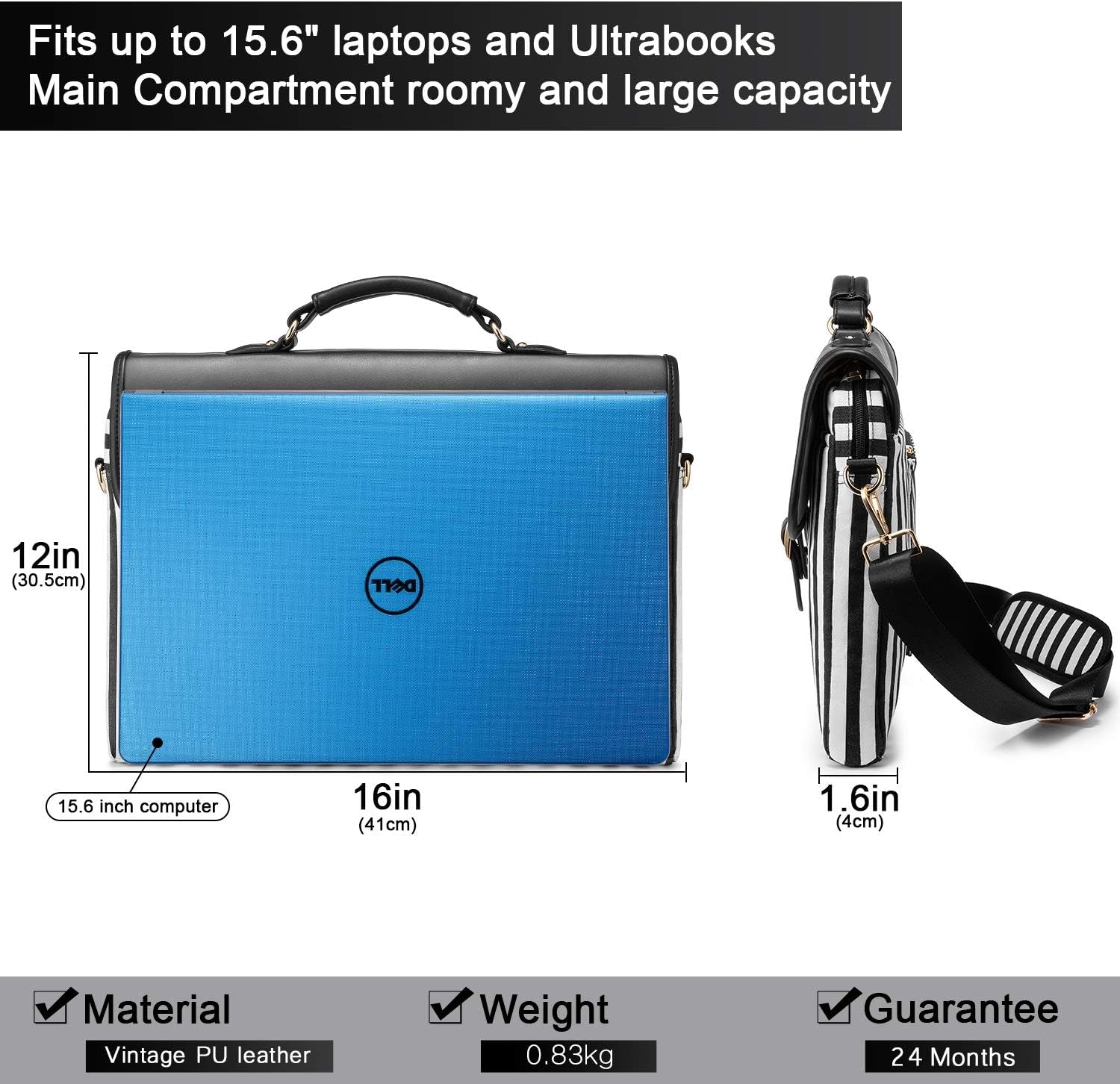 Professional Women's Laptop Messenger Bag - Slim Black, 15.6-Inch, Ideal for Work and College