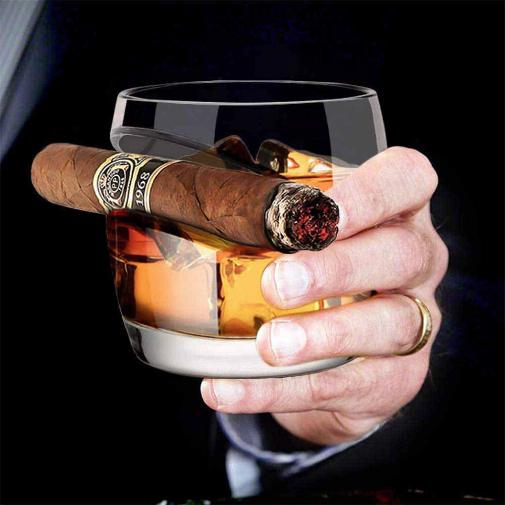 Classic Whiskey Cigar Glass Set - 15 Oz Whiskey Glass with Rest Holder, Ideal Gift for Men, Elegant Gift Box for Birthdays, Father's Day, Christmas, New Year, and Thanksgiving