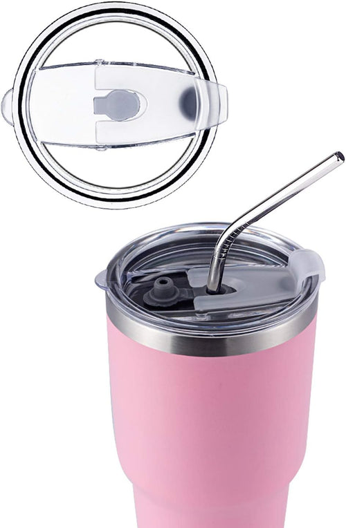 30 oz Double Wall Stainless Steel Vacuum Insulated Travel Mug with Splash-Proof Lid, Metal Straw, and Cleaning Brush - Pink