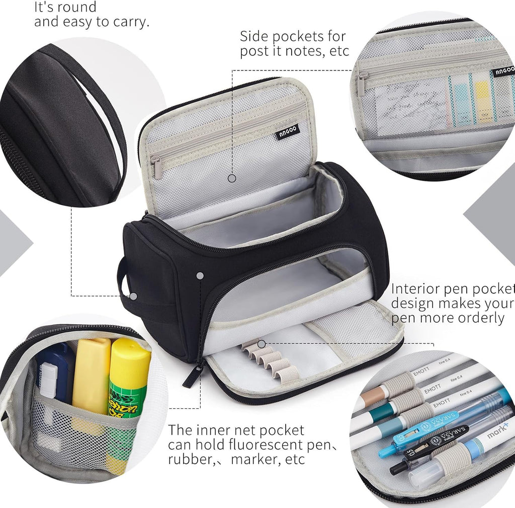 Large Capacity Pencil Case - Versatile Storage Pouch for Markers, Pens, and Stationery - Ideal for School, College, and Office Use - Black