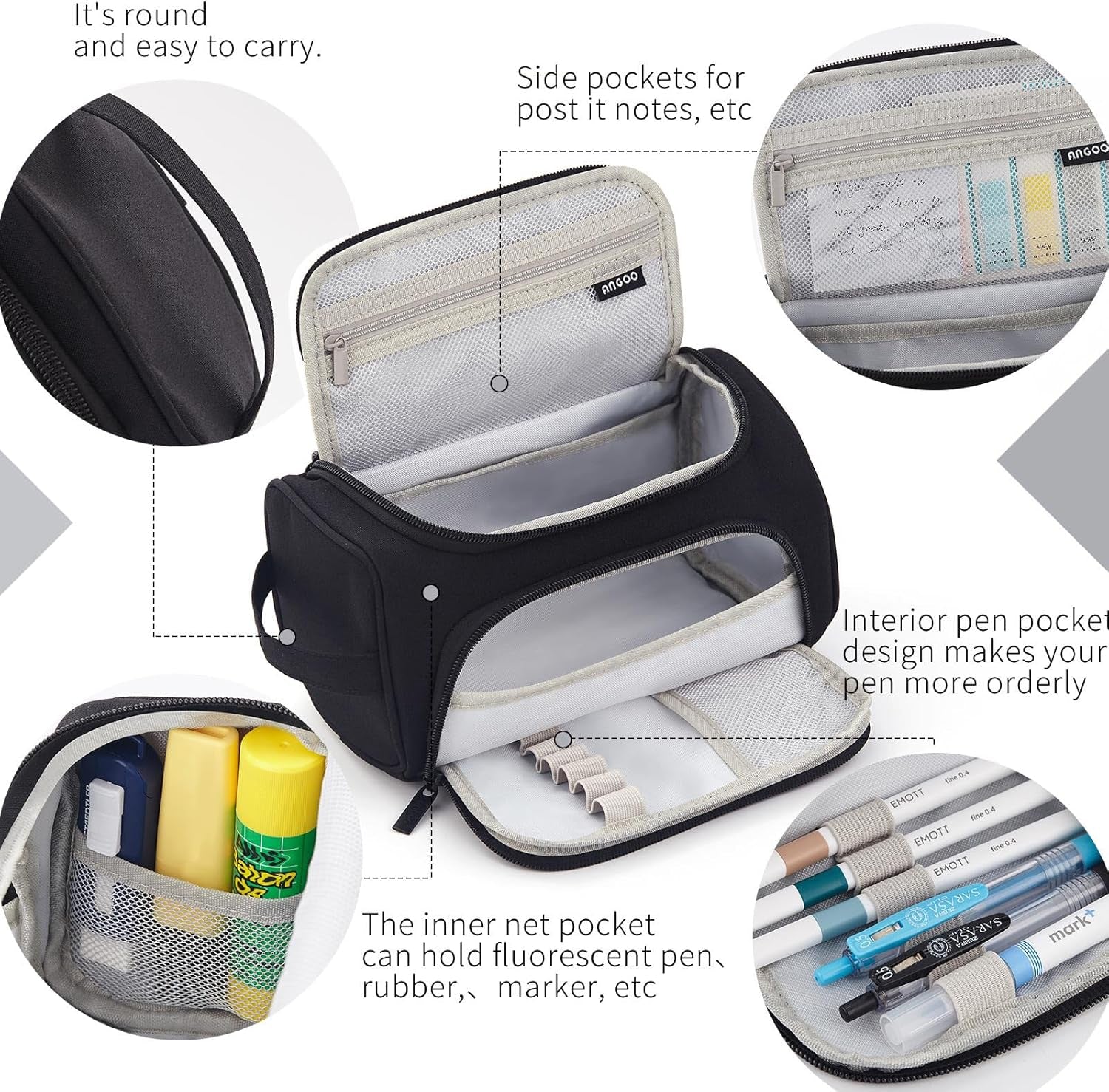 Large Capacity Pencil Case - Versatile Storage Pouch for Markers, Pens, and Stationery - Ideal for School, College, and Office Use - Black