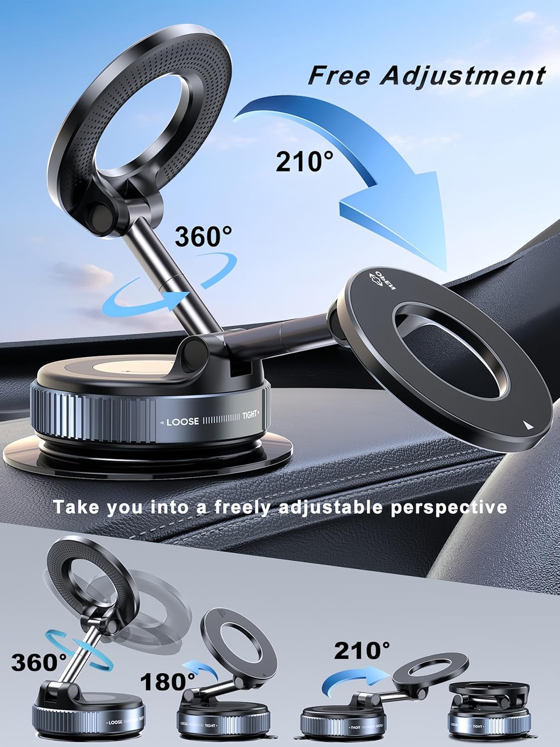 Upgraded 360° Vacuum Magnetic Phone Holder, Magnetic Car Phone Mount, Hands-Free Suction Cup Phone Holder for Car/Gym/Mirror/Shower, Car Mount Compatible with Iphone 16 Pro Max/Android