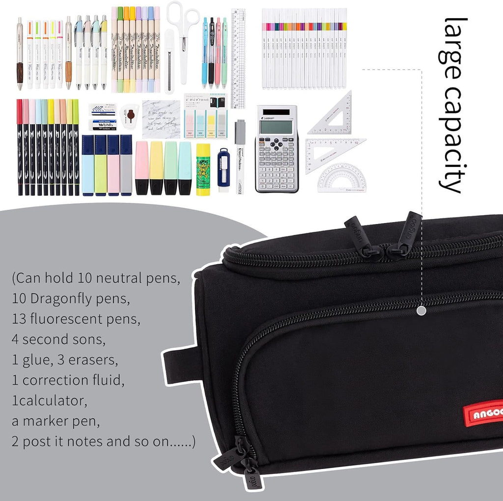 Large Capacity Pencil Case - Versatile Storage Pouch for Markers, Pens, and Stationery - Ideal for School, College, and Office Use - Black