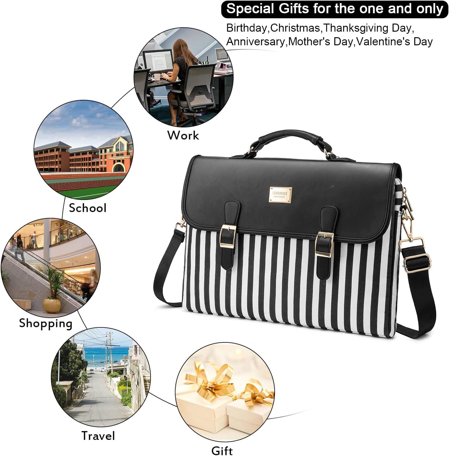 Professional Women's Laptop Messenger Bag - Slim Black, 15.6-Inch, Ideal for Work and College