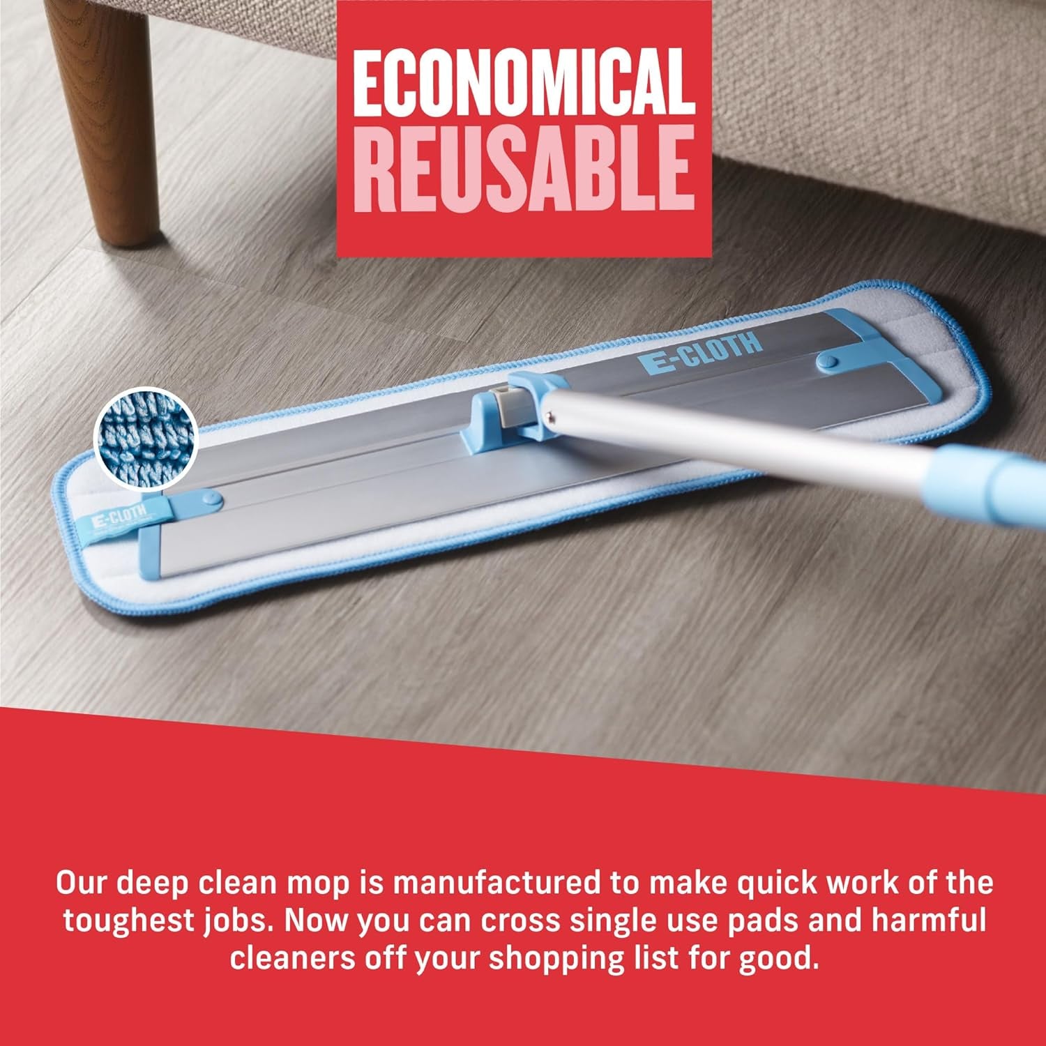 Professional Deep Clean Microfiber Mop for Multi-Surface Cleaning - Ideal for Hardwood, Stone, Laminate, and Tile - Includes 1 Reusable Mop Pad, Blue/Silver