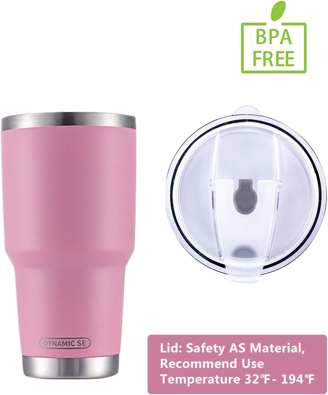 30 oz Double Wall Stainless Steel Vacuum Insulated Travel Mug with Splash-Proof Lid, Metal Straw, and Cleaning Brush - Pink