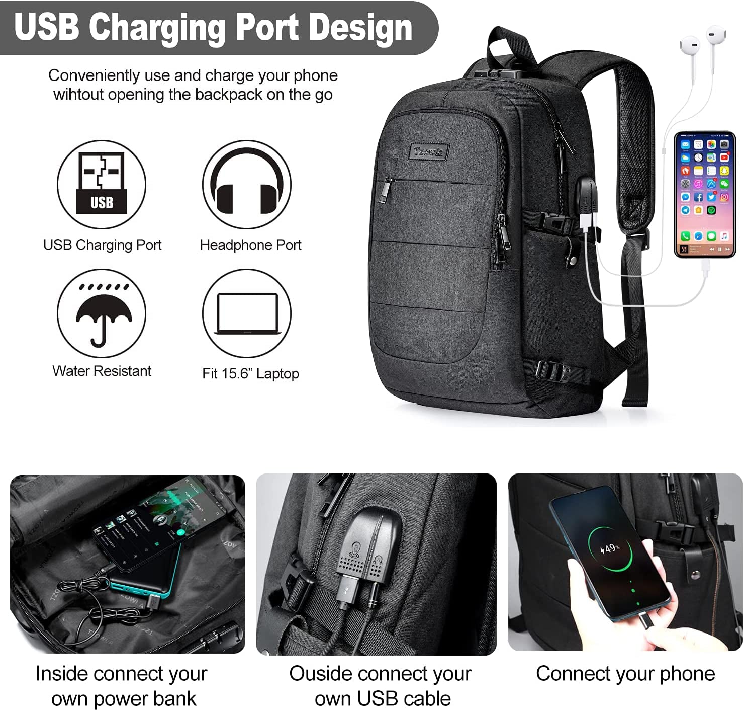 Professional Travel Laptop Backpack - Water-Resistant Anti-Theft Design with USB Charging Port and Lock for 15.6 Inch Laptops - Ideal for Business, College, and Casual Use for Men and Women