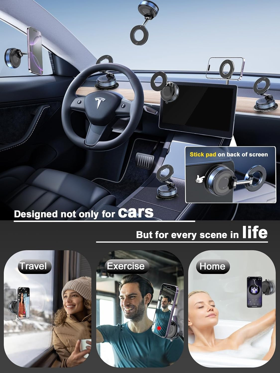 Upgraded 360° Vacuum Magnetic Phone Holder, Magnetic Car Phone Mount, Hands-Free Suction Cup Phone Holder for Car/Gym/Mirror/Shower, Car Mount Compatible with Iphone 16 Pro Max/Android