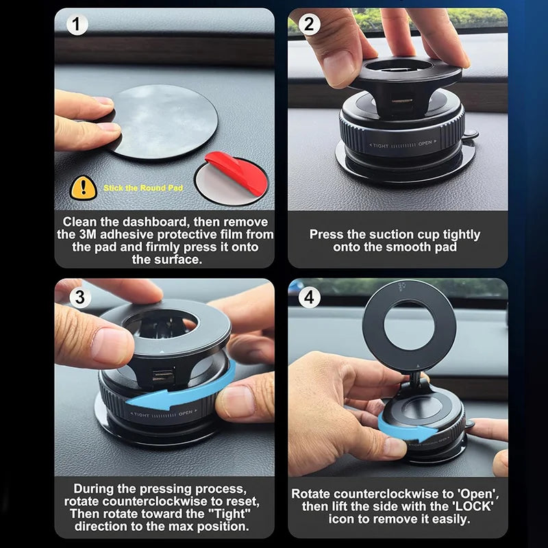 Car Phone Magnetic Stand Mechanical Vacuum Suction Cup Rotate 360° Magnetic Adsorption Bracket Navigation Universal Holder