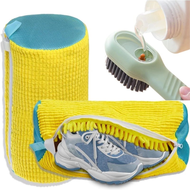 Shoe Washing Machine Bag Set with Soft Bristle Brush – Durable Laundry Bags for All Shoes (1/2/4PCS)