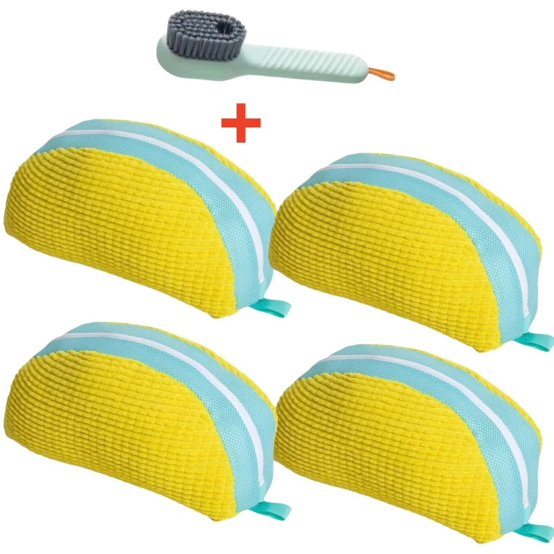 Shoe Washing Machine Bag Set with Soft Bristle Brush – Durable Laundry Bags for All Shoes (1/2/4PCS)