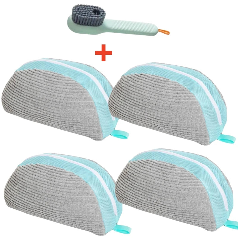 Shoe Washing Machine Bag Set with Soft Bristle Brush – Durable Laundry Bags for All Shoes (1/2/4PCS)