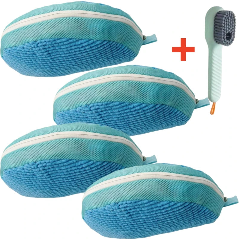 Shoe Washing Machine Bag Set with Soft Bristle Brush – Durable Laundry Bags for All Shoes (1/2/4PCS)