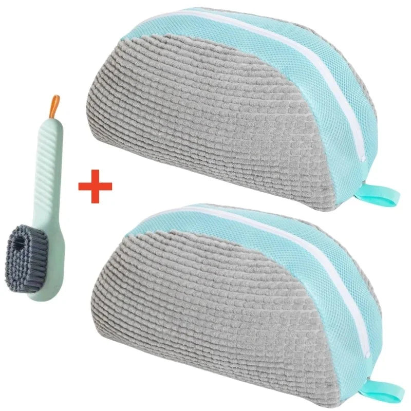 Shoe Washing Machine Bag Set with Soft Bristle Brush – Durable Laundry Bags for All Shoes (1/2/4PCS)