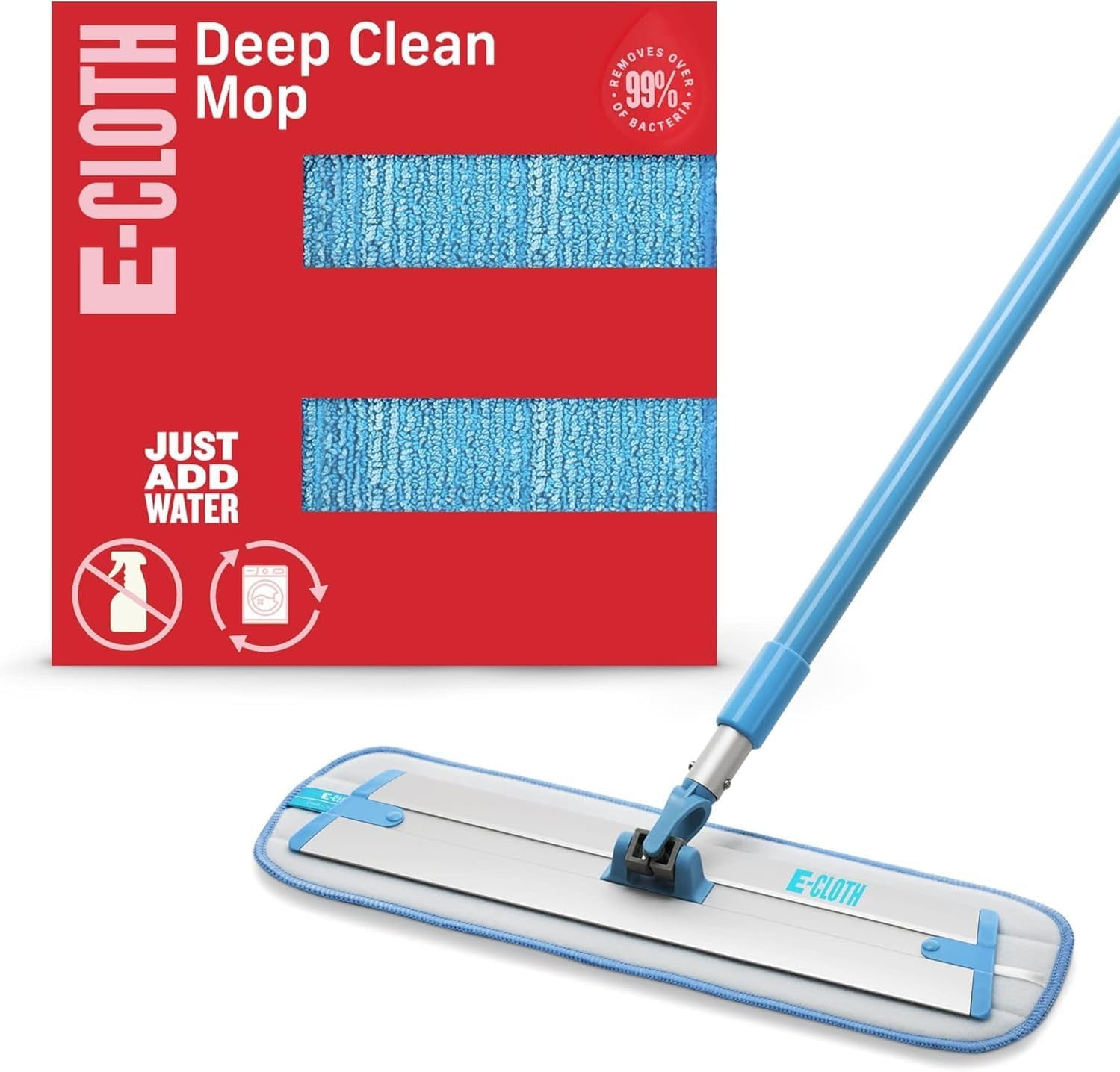 Professional Deep Clean Microfiber Mop for Multi-Surface Cleaning - Ideal for Hardwood, Stone, Laminate, and Tile - Includes 1 Reusable Mop Pad, Blue/Silver