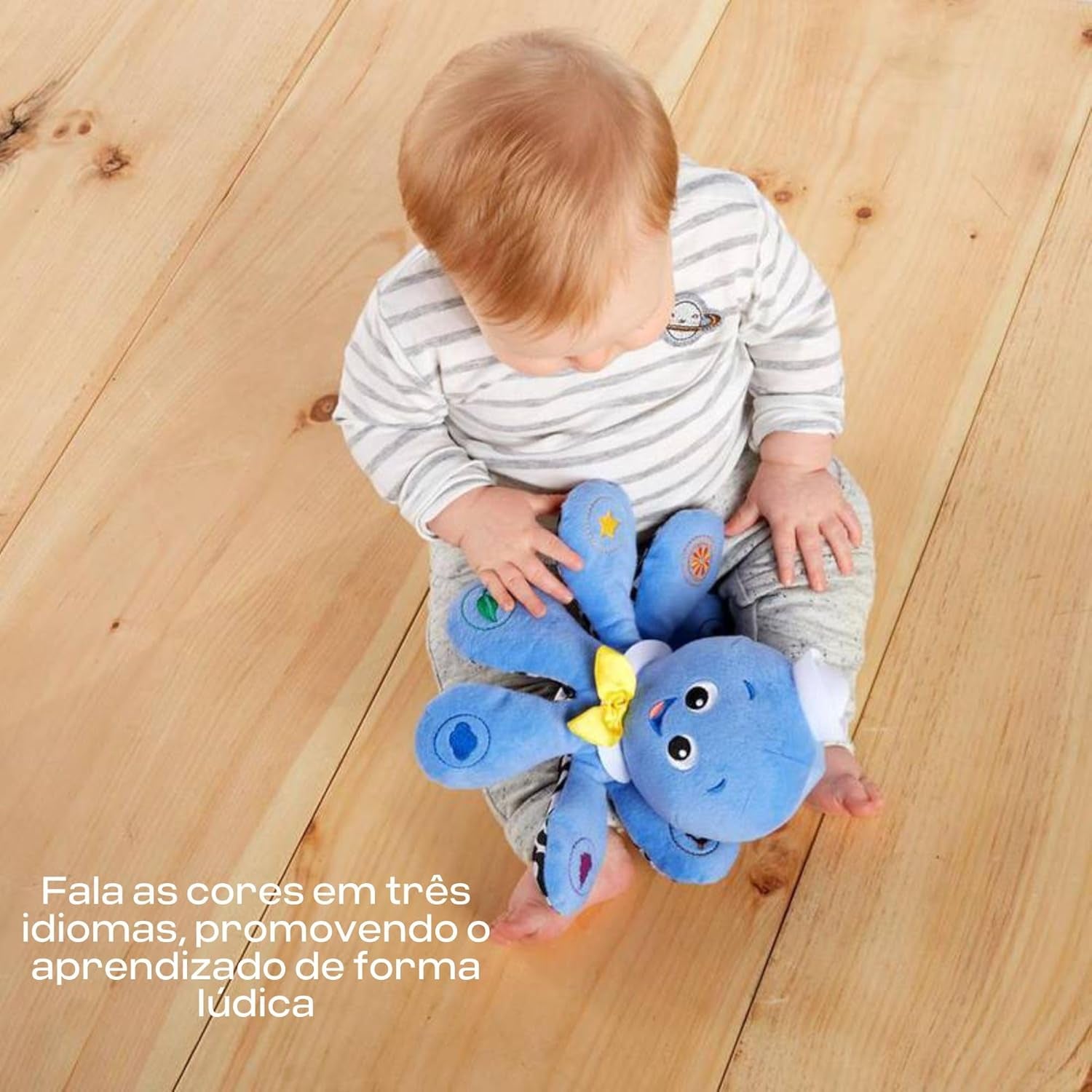 Octoplush Musical Plush Toy - Huggable Stuffed Animal for Learning Colors in Three Languages, Blue, 11 inches, Suitable for Ages 3 Months and Up