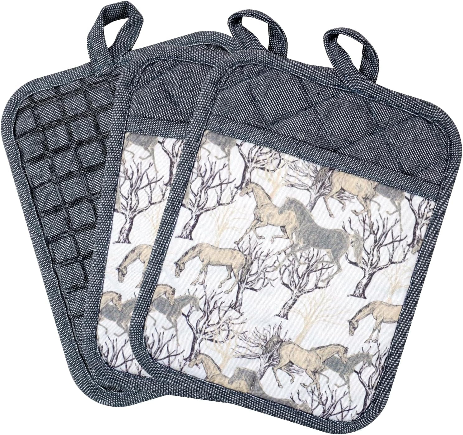 Set of 3 Heat Resistant Silicone Pot Holders with Non-Slip Design, Yarn-Dyed Cotton Hot Pads for Home Kitchen, Barbecue, and Microwave Use, Machine Washable (Gray)
