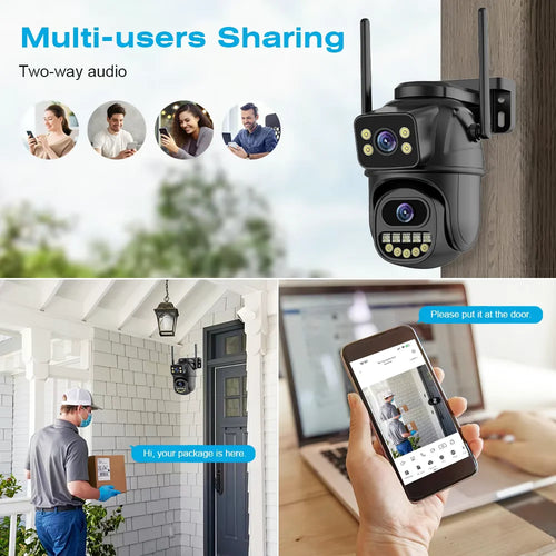 4K 8MP Dual Lens Dual Screen IP Camera Wifi PTZ Camera Outdoor 4MP AI Auto Tracking CCTV HD Audio Video Surveillance P2P Icsee