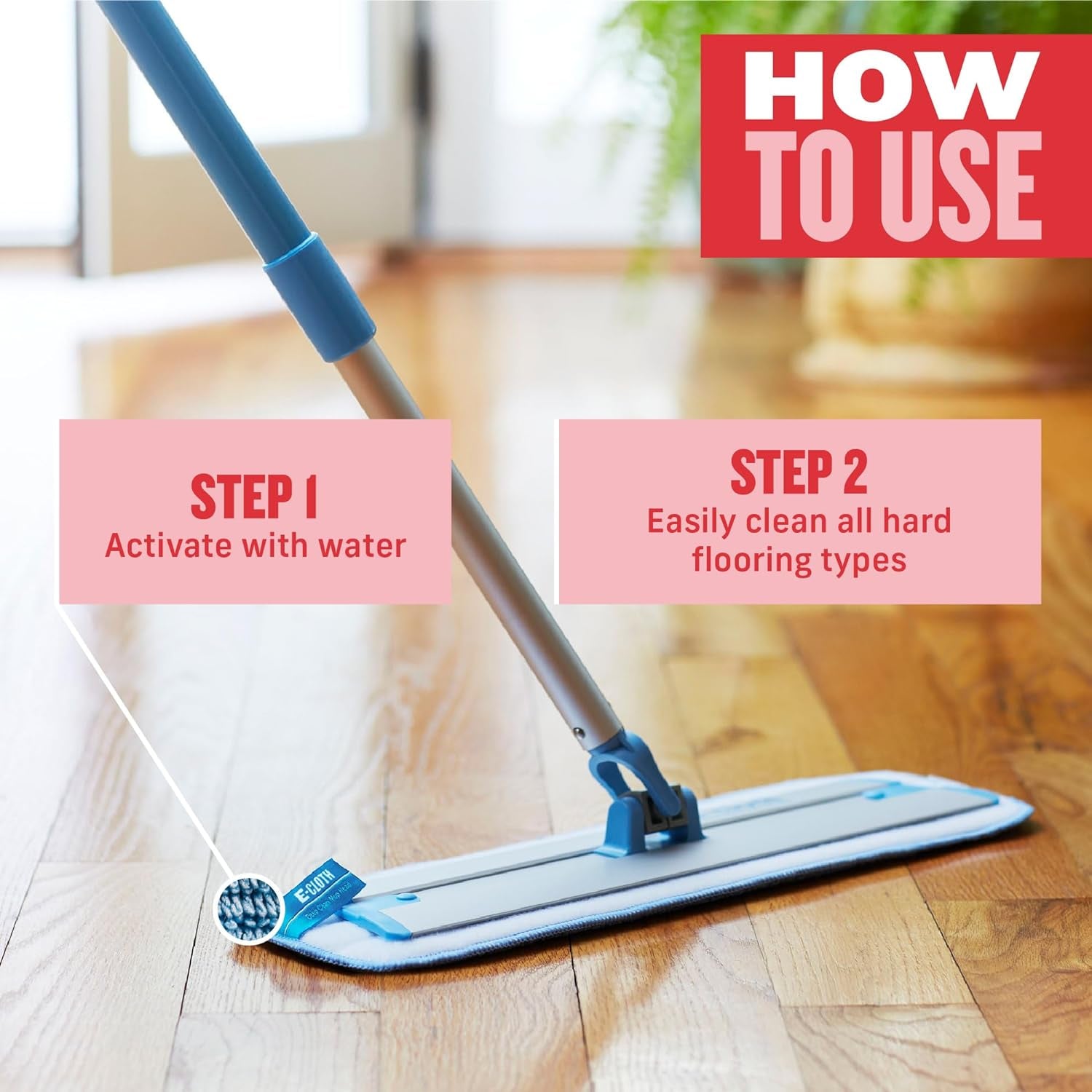 Professional Deep Clean Microfiber Mop for Multi-Surface Cleaning - Ideal for Hardwood, Stone, Laminate, and Tile - Includes 1 Reusable Mop Pad, Blue/Silver