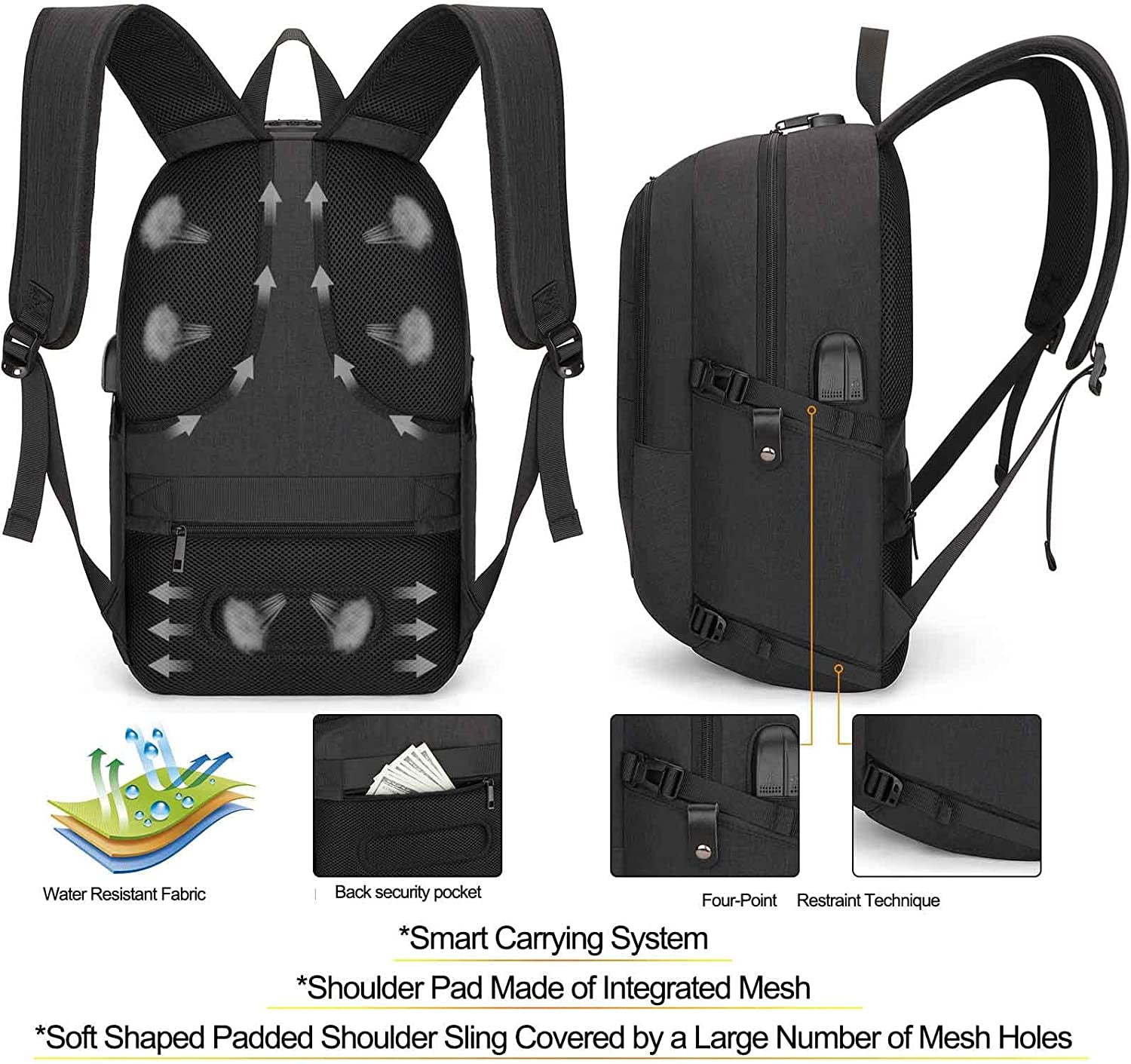 Professional Travel Laptop Backpack - Water-Resistant Anti-Theft Design with USB Charging Port and Lock for 15.6 Inch Laptops - Ideal for Business, College, and Casual Use for Men and Women