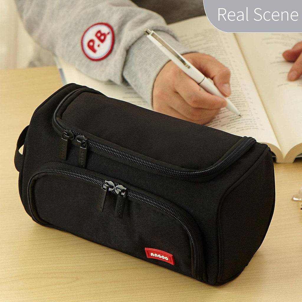 Large Capacity Pencil Case - Versatile Storage Pouch for Markers, Pens, and Stationery - Ideal for School, College, and Office Use - Black