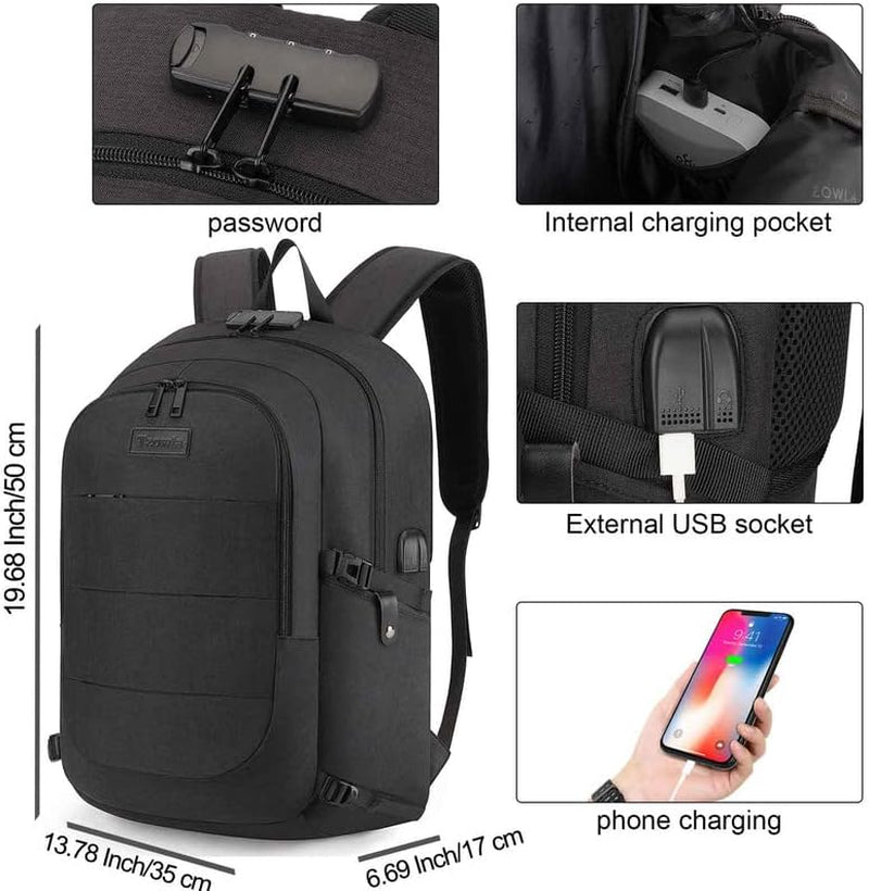 Professional Travel Laptop Backpack - Water-Resistant Anti-Theft Design with USB Charging Port and Lock for 15.6 Inch Laptops - Ideal for Business, College, and Casual Use for Men and Women