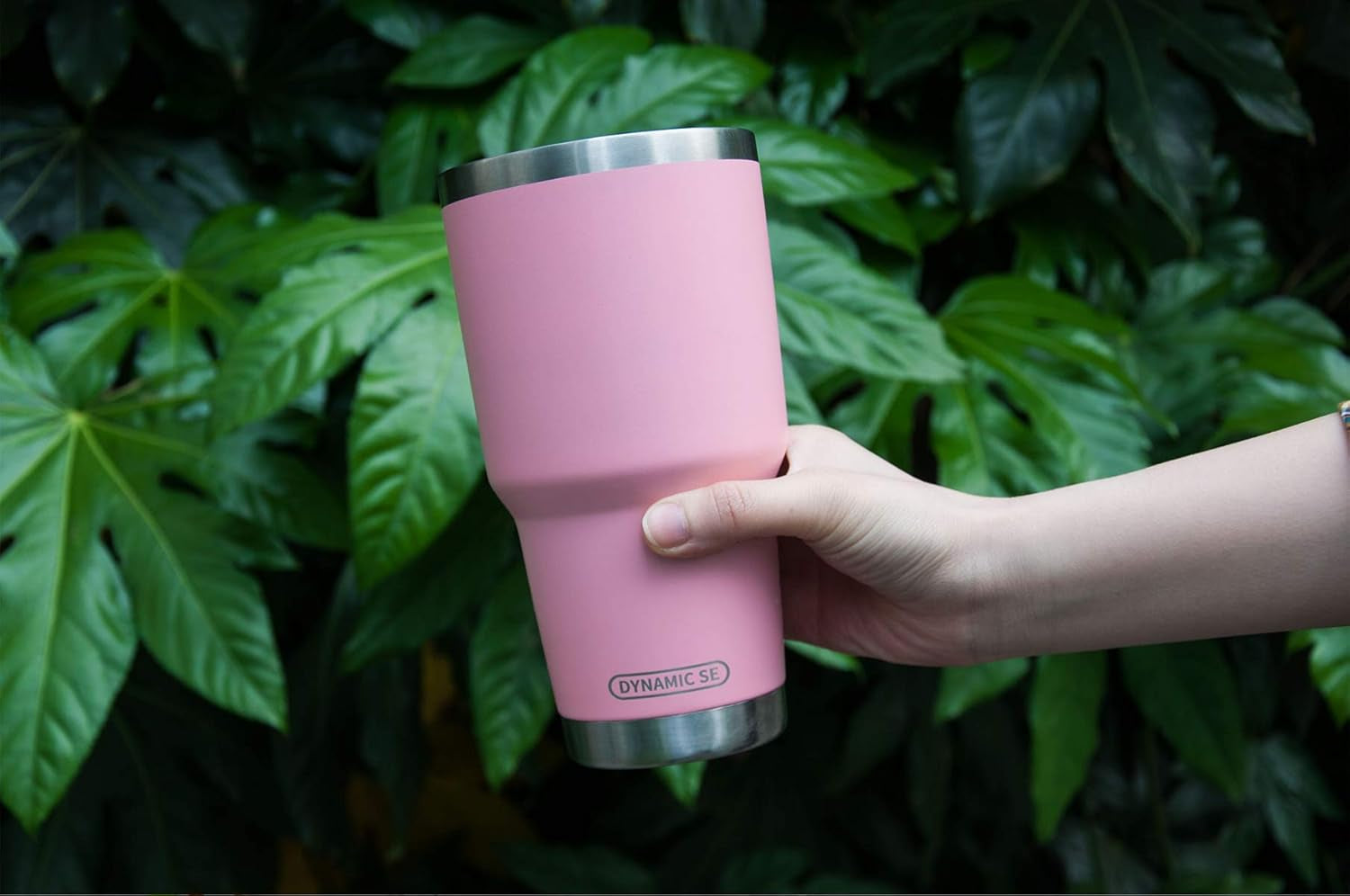 30 oz Double Wall Stainless Steel Vacuum Insulated Travel Mug with Splash-Proof Lid, Metal Straw, and Cleaning Brush - Pink