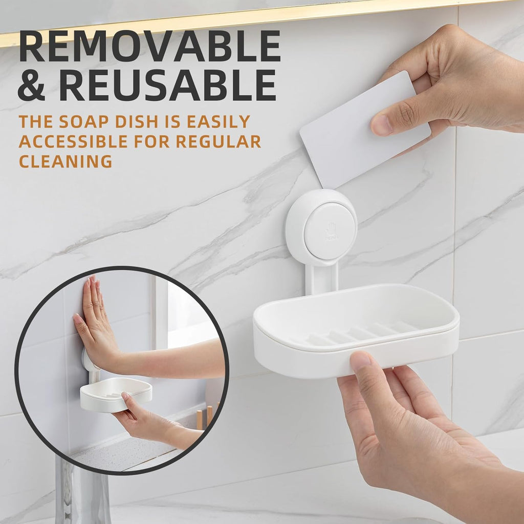 Wall-Mounted Soap Dish Holder with Suction Cup - Self-Draining, No-Drill Installation for Bathroom, Bathtub, and Kitchen Sink - Waterproof and Strong Vacuum Adhesion