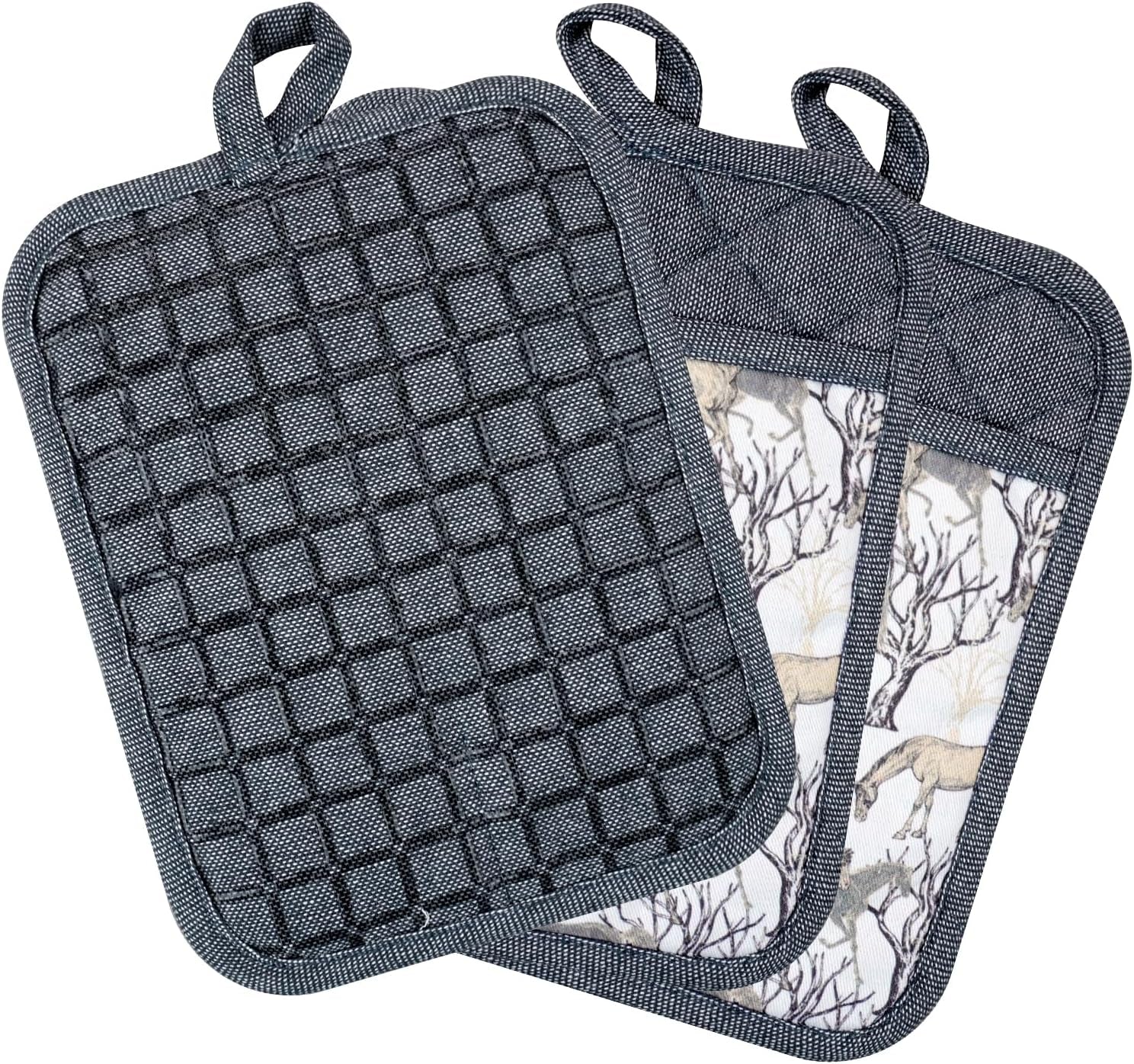 Set of 3 Heat Resistant Silicone Pot Holders with Non-Slip Design, Yarn-Dyed Cotton Hot Pads for Home Kitchen, Barbecue, and Microwave Use, Machine Washable (Gray)