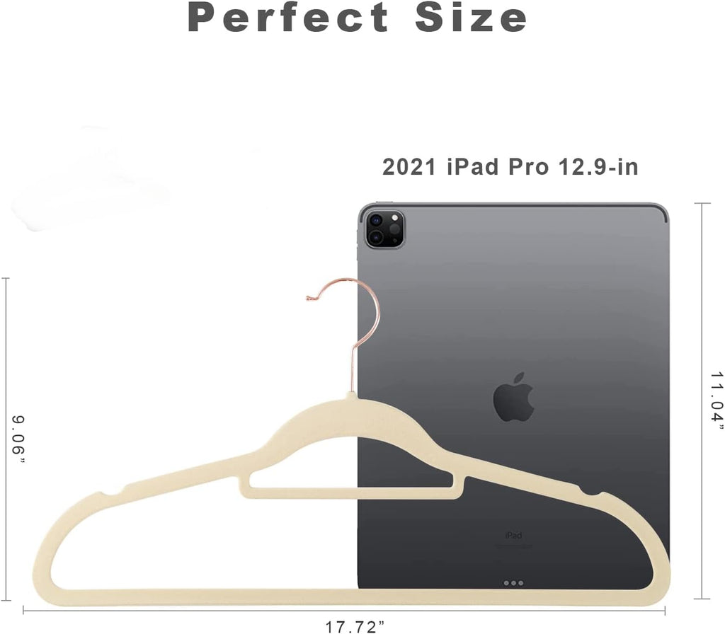 Ivory and Rose Gold Velvet Hangers with Non-Slip Design and 360-Degree Swivel Hook - Durable Clothes Hangers for Coats, Suits, Shirts, Dresses, and Pants (Pack of 50)
