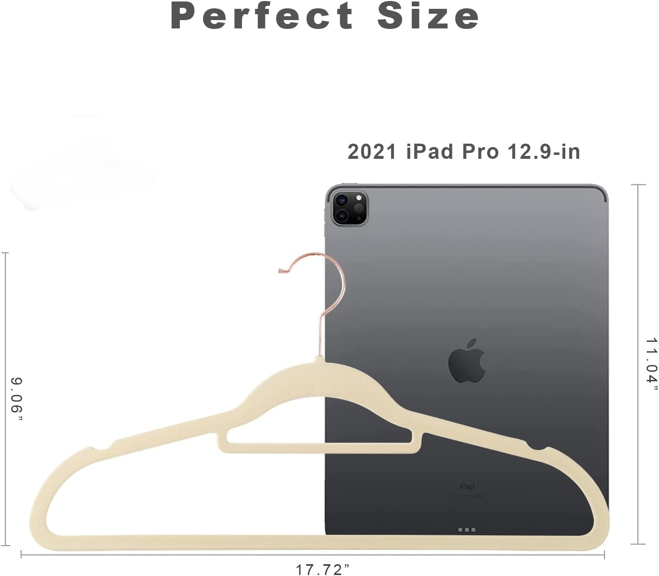 Ivory and Rose Gold Velvet Hangers with Non-Slip Design and 360-Degree Swivel Hook - Durable Clothes Hangers for Coats, Suits, Shirts, Dresses, and Pants (Pack of 50)